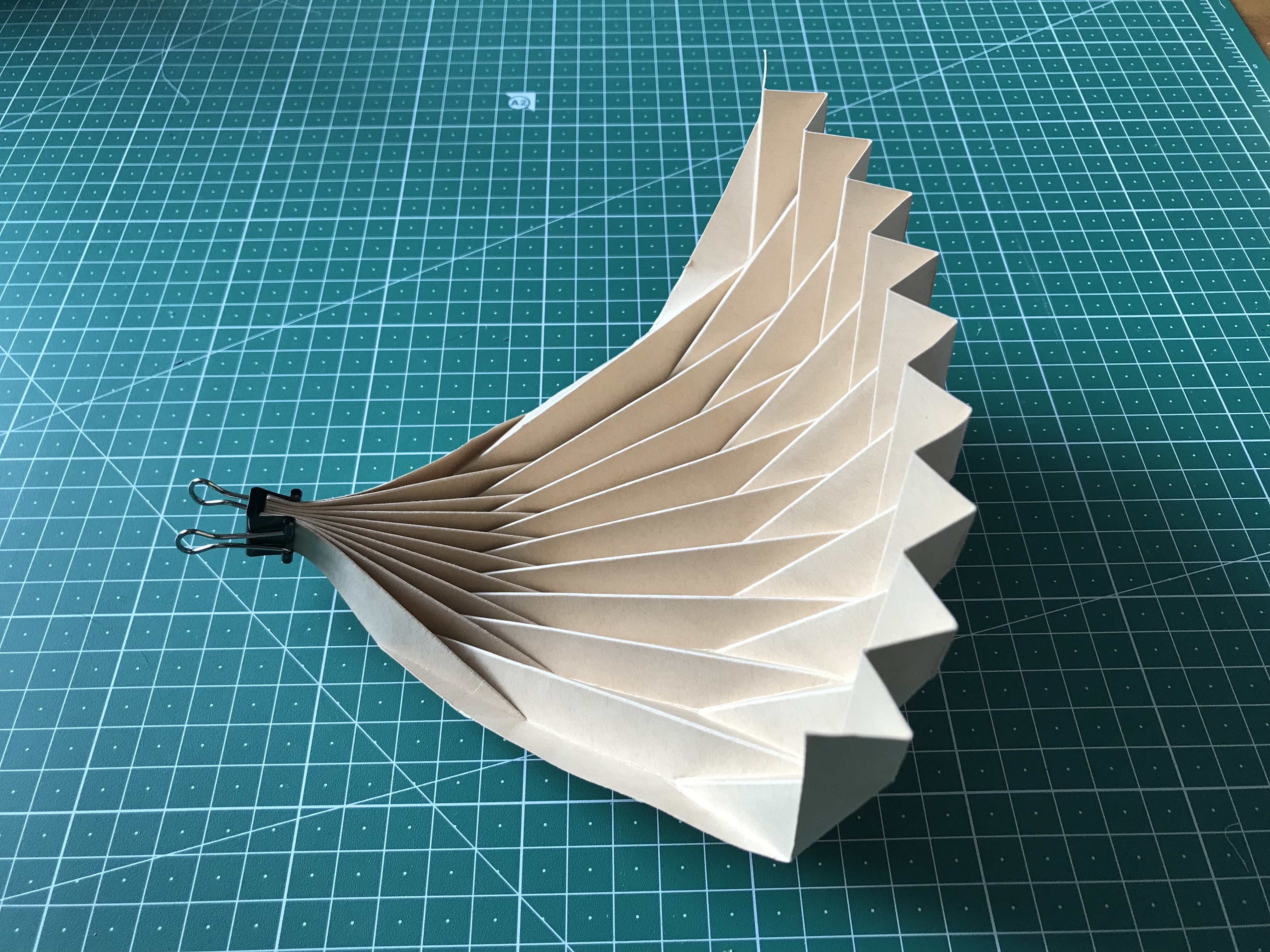 Bowl shaped hand pleated kraft paper.