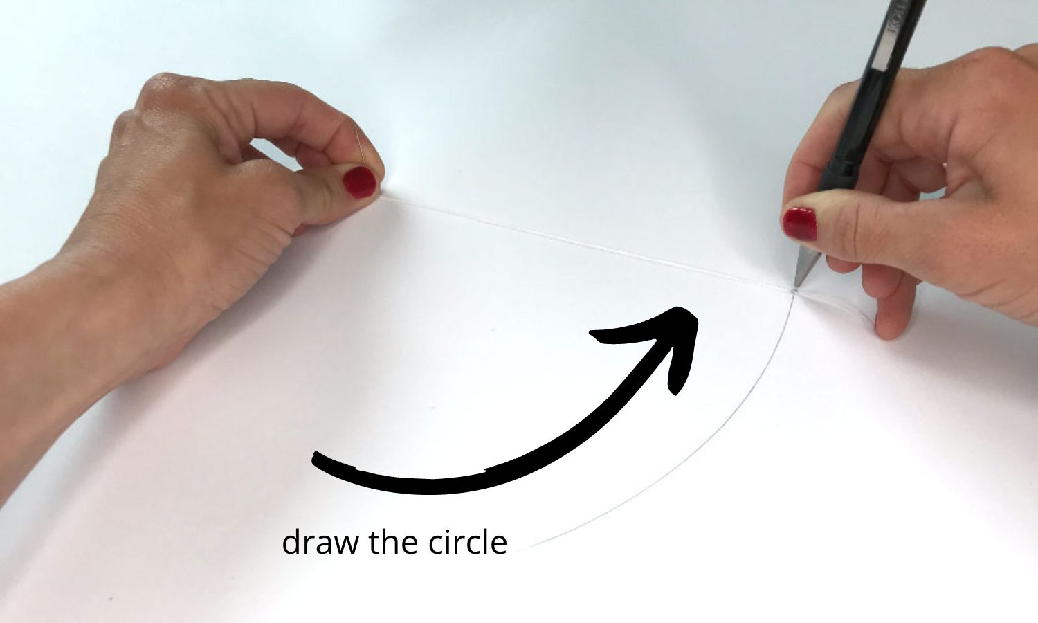 Step by step instructions how to draw a large circle without a pair of compasses.