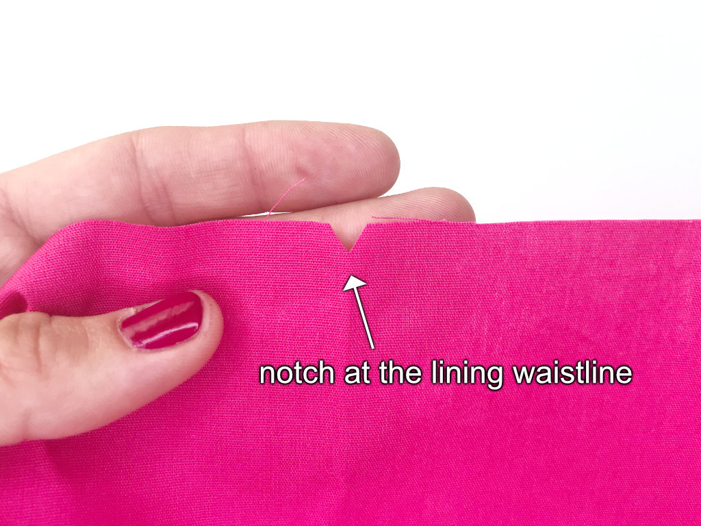 Notch made at the balloon skirt waist lining fabric.