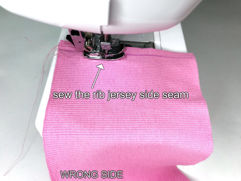 Sewing a rib jersey waistband casing side seam.