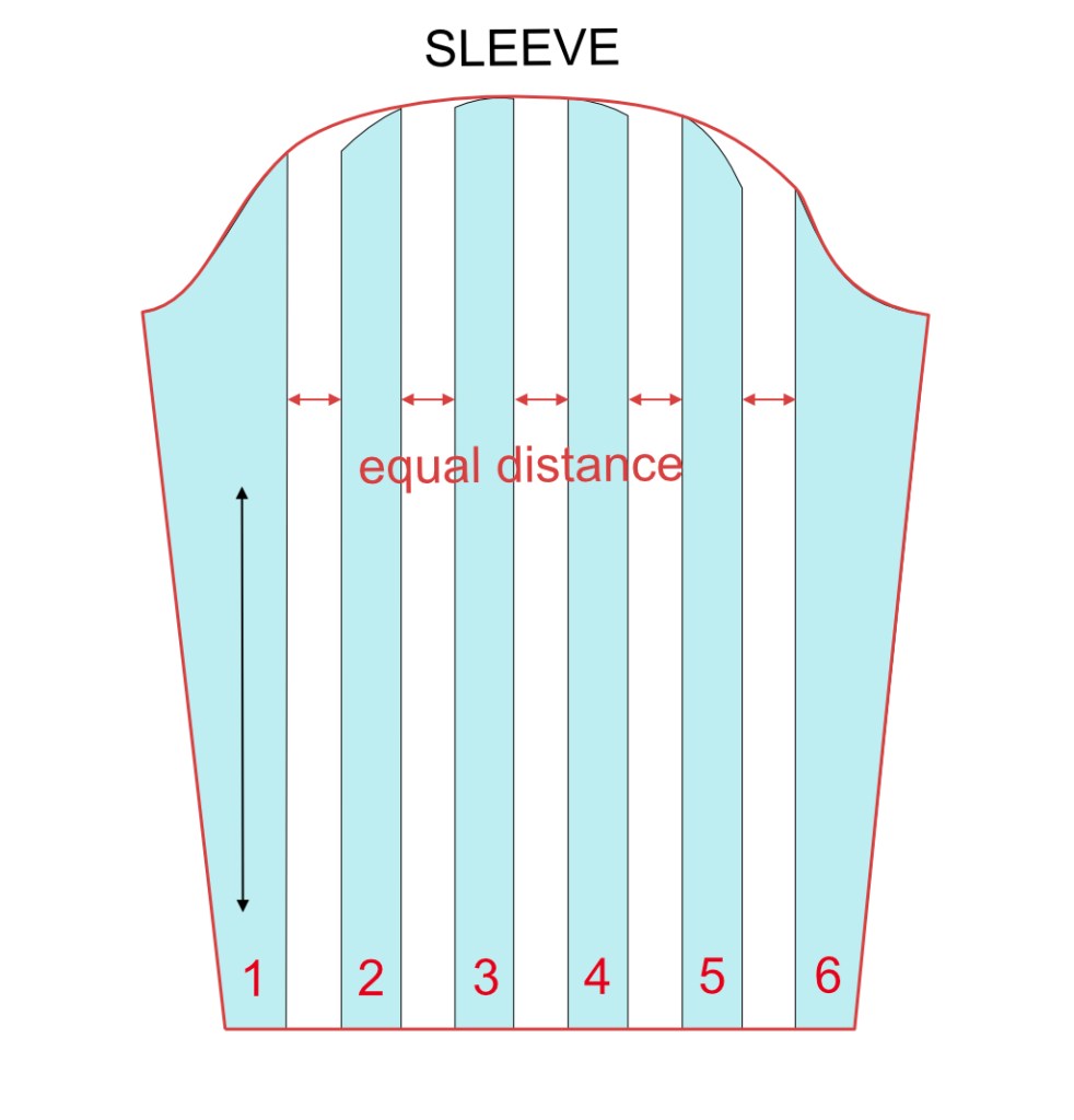 Spread parts of slashed sleeve pattern to in order to make a puffed sleeve.