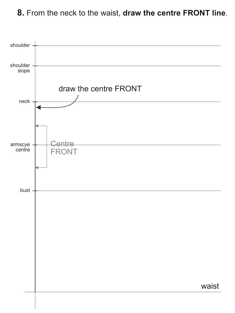 Drawing a rectangle based on personal body measurements that is a base of a basic skirt sloper.