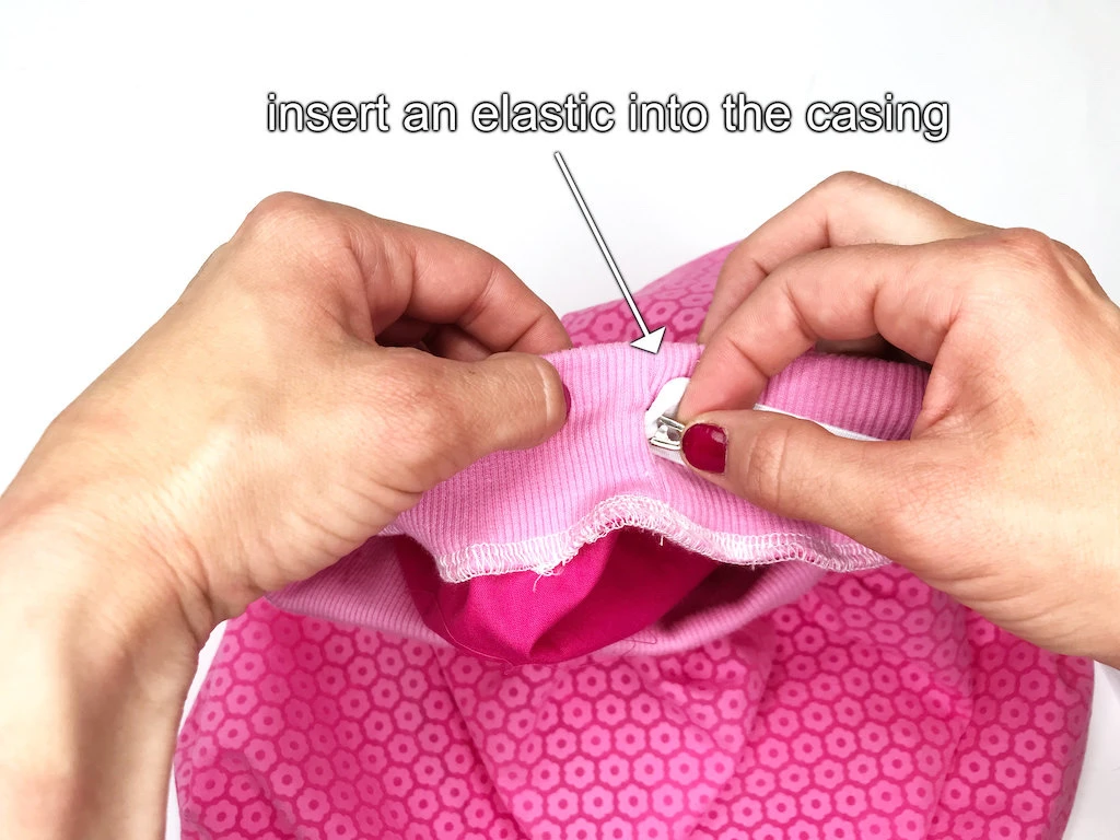 Inserting an elastic into a rib jersey casing of and easy bubble skirt.