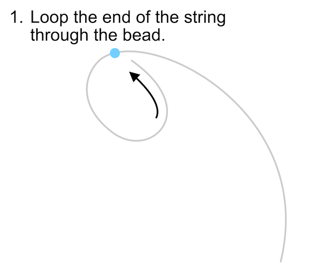 Scheme to fix a bead by looping a nylon string through it.