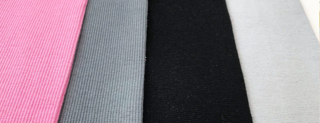 Rib jersey fabric used for an elastic waist band casing.