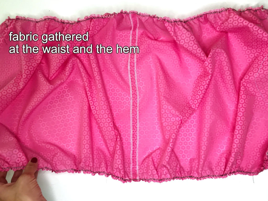 Gathered design fabric for sewing an easy bubble skirt.