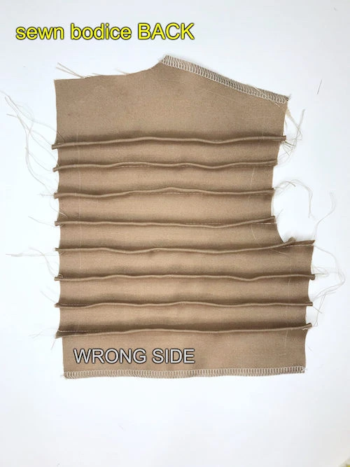 Sewn tucks on bodice back of the Narcissa Malfoy dress.