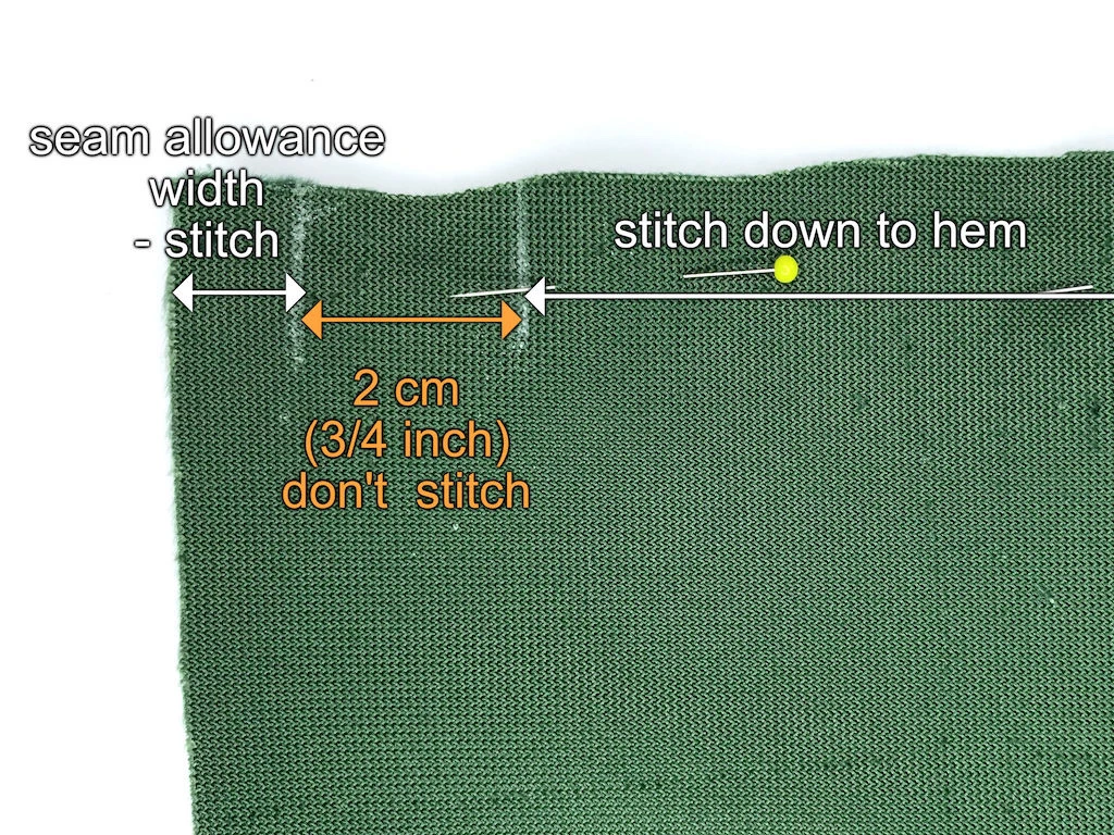 Sewing markings on green velvet fabric.