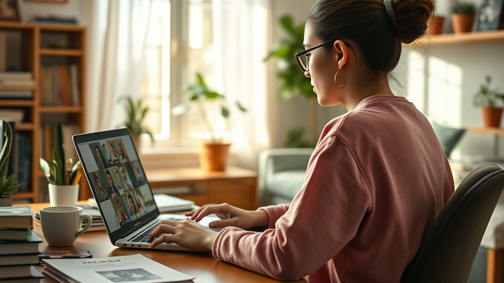 Young woman taking an online course on a free learning platform.