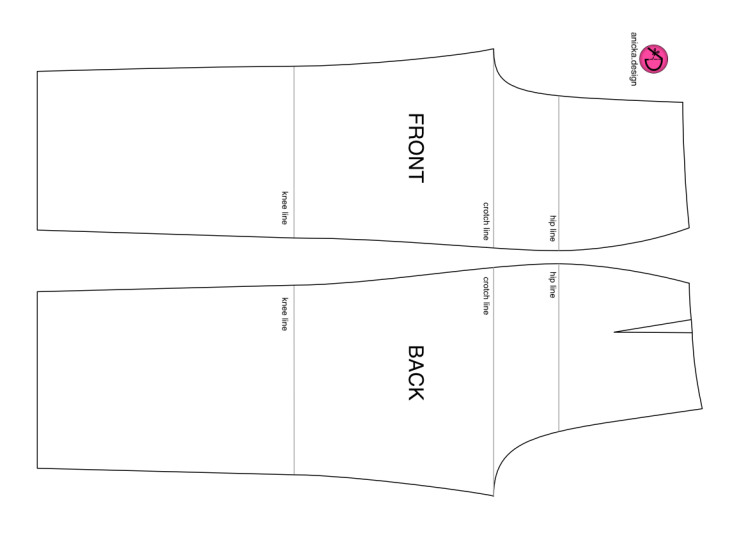 Small basic pants pattern for home print and testing basic pattern manipulation techniques.