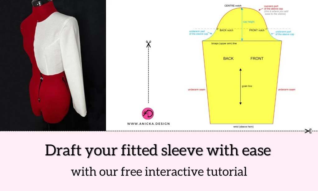Half of a basic bodice block with a set in sleeve. Basic sleeve sewing pattern.