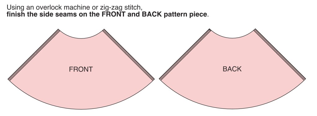 Finished seam allowance on side seams of the circle skirt.